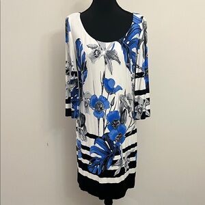 Blue Floral Scoop Neck Women’s Dress